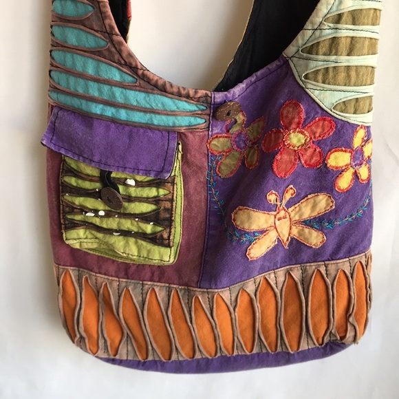 Boho style fabric crossbody bag with retro vibe - Picture 1 of 11